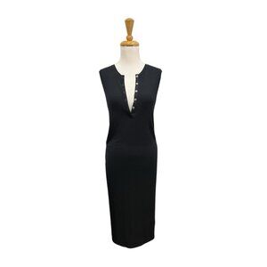 ATM Anthony Thomas Melillo Sleeveless Henley Midi Dress Size M Medium Black